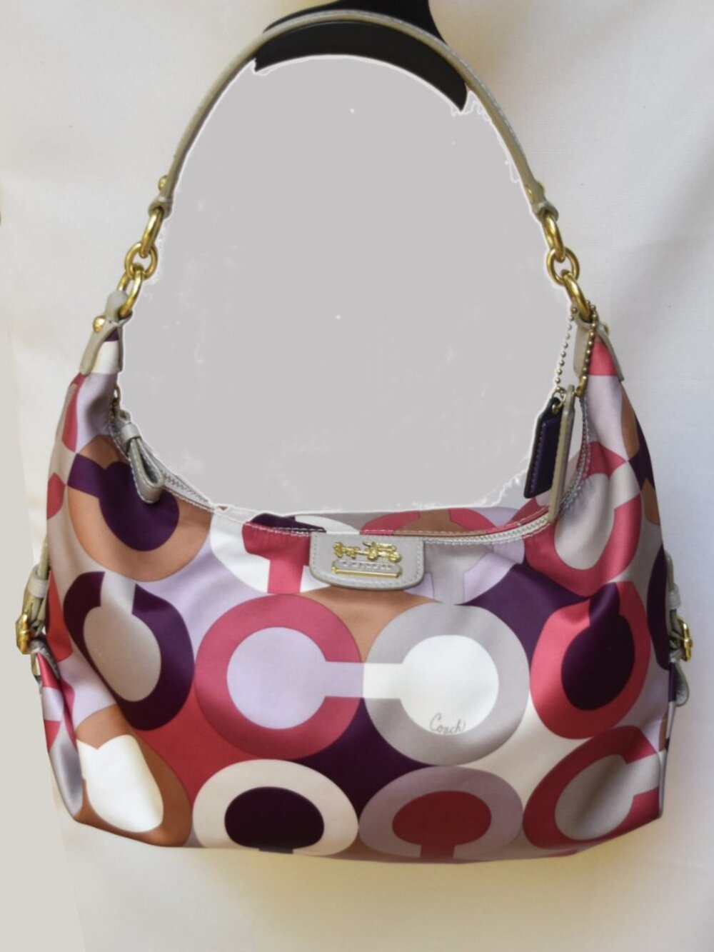 Coach Madison Maggie Op Art Sateen Hobo Shoulder Bag 18680 Plum Multi